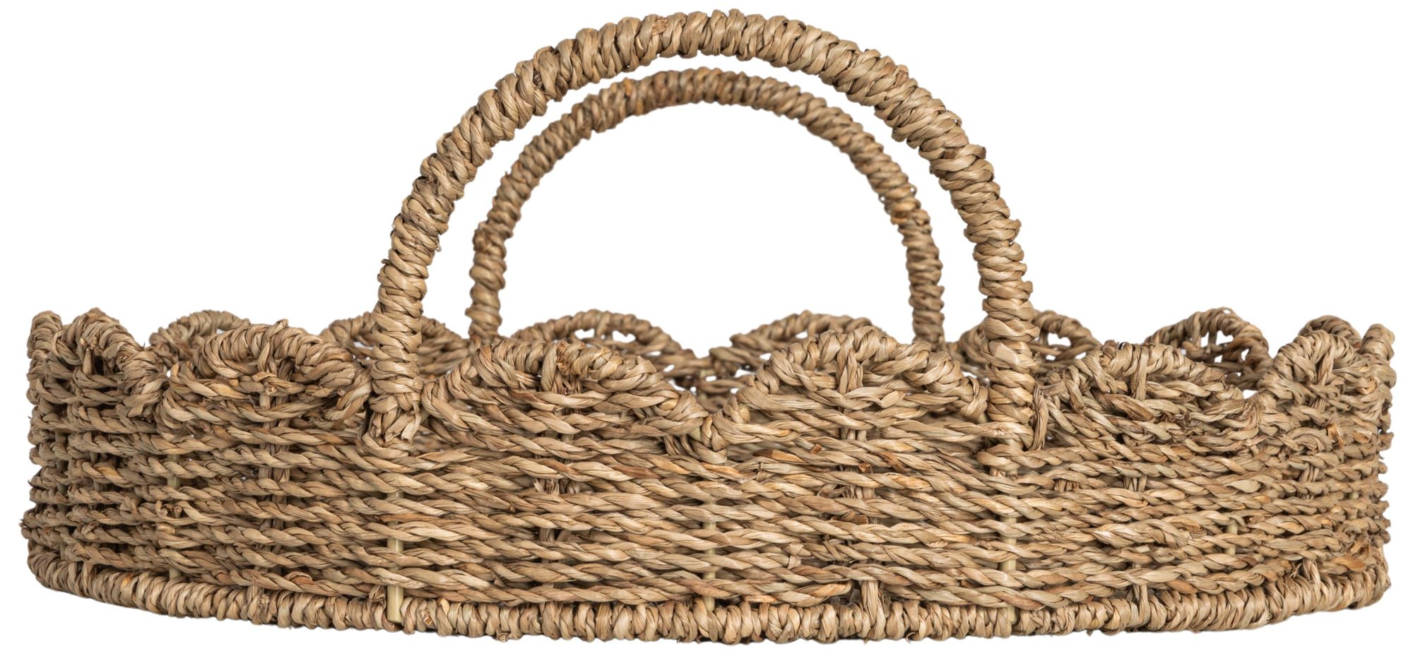 Image 5 Round Handwoven Seagrass Tray with Scalloped Edge and Handles, Natural more views