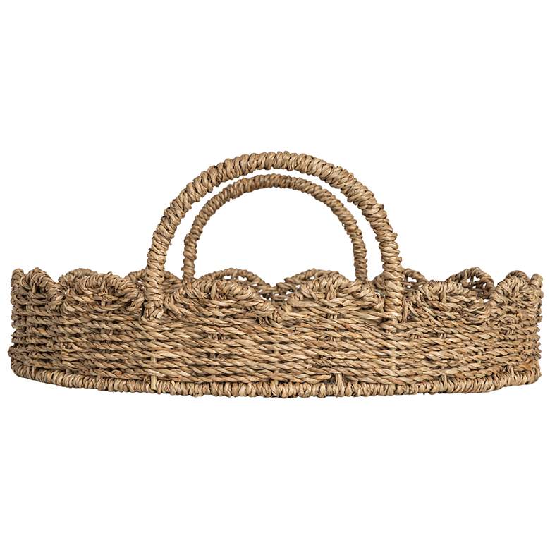 Image 5 Round Handwoven Seagrass Tray with Scalloped Edge and Handles, Natural more views