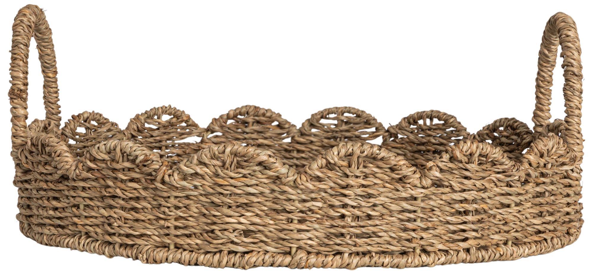 Image 6 Round Handwoven Seagrass Tray with Scalloped Edge and Handles, Natural more views
