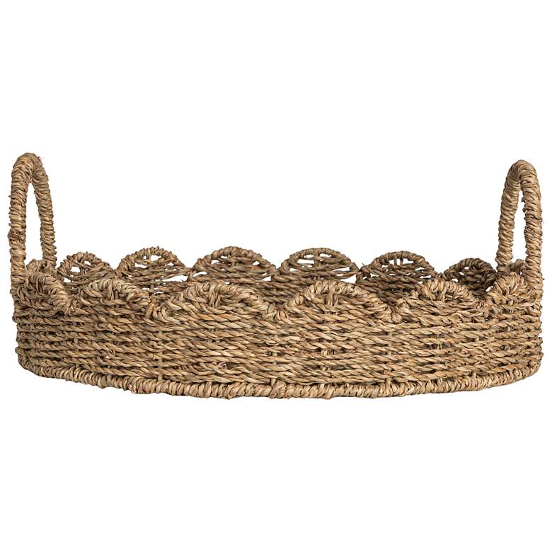 Image 6 Round Handwoven Seagrass Tray with Scalloped Edge and Handles, Natural more views