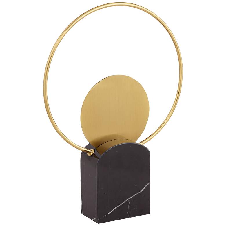 Image 1 Round Hoop 14 1/4 inch Gold Metal and Black Marble Sculpture