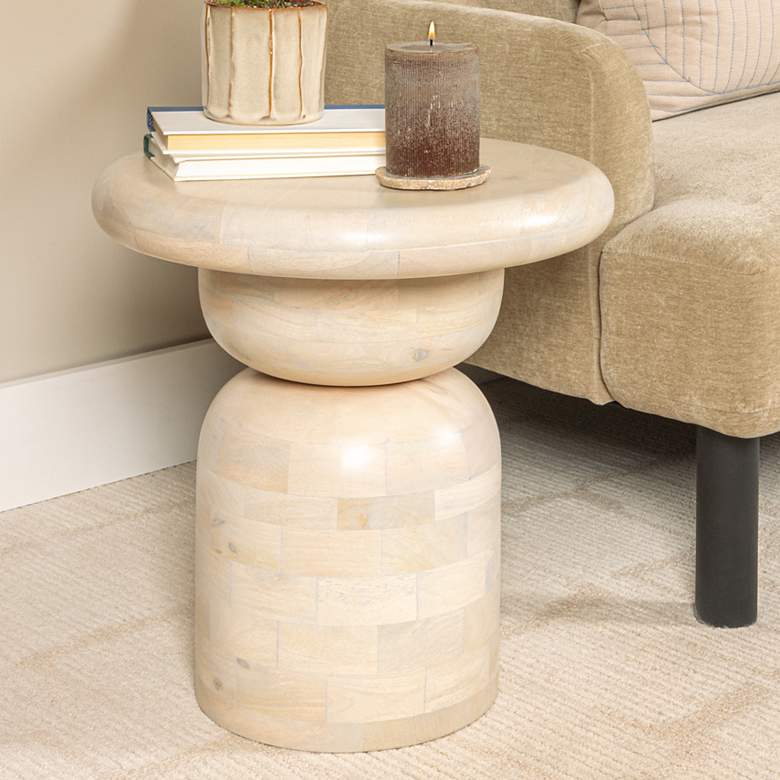 Image 1 Round Mango Wood Accent Table with Stacked End Grain Base