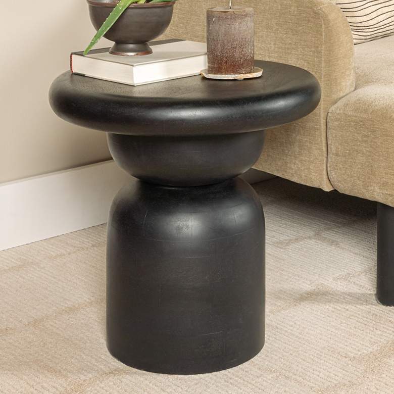 Image 1 Round Mango Wood Accent Table with Stacked End Grain Base
