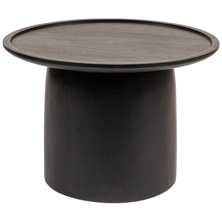 Image 1 Round Mango Wood Accent Table with Tapered Drum Base, Black