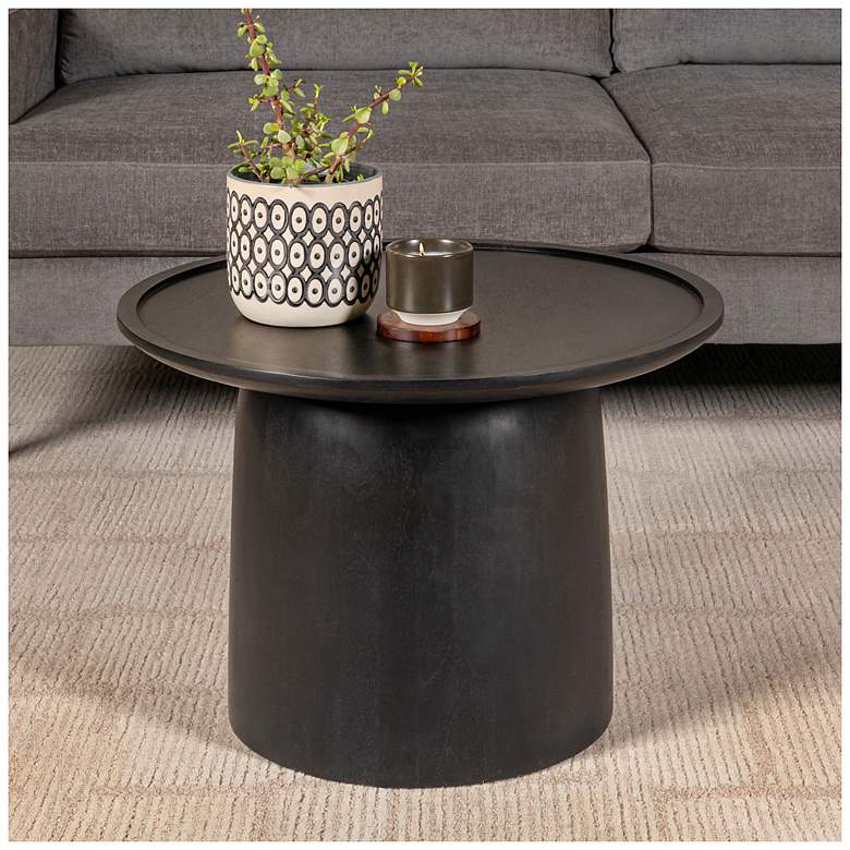 Image 2 Round Mango Wood Accent Table with Tapered Drum Base, Black more views