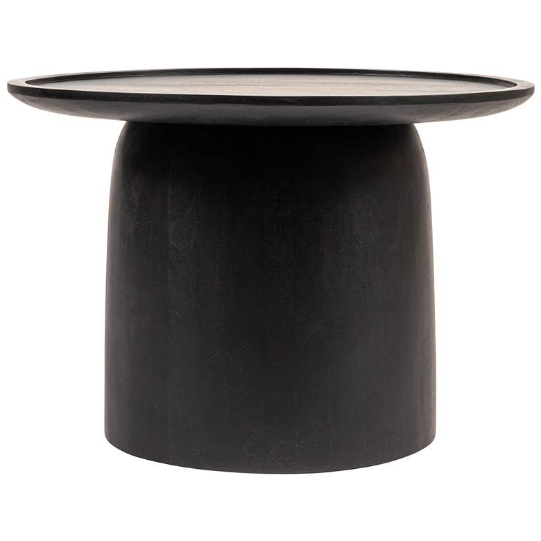 Image 4 Round Mango Wood Accent Table with Tapered Drum Base, Black more views