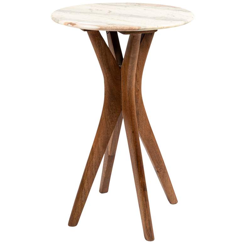 Image 2 Round Mango Wood and Marble Martini Accent Table, Walnut Finish