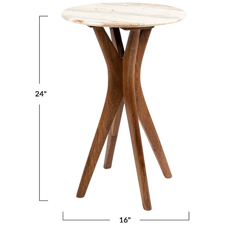 Image 3 Round Mango Wood and Marble Martini Accent Table, Walnut Finish more views