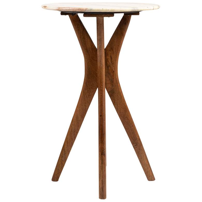 Image 5 Round Mango Wood and Marble Martini Accent Table, Walnut Finish more views
