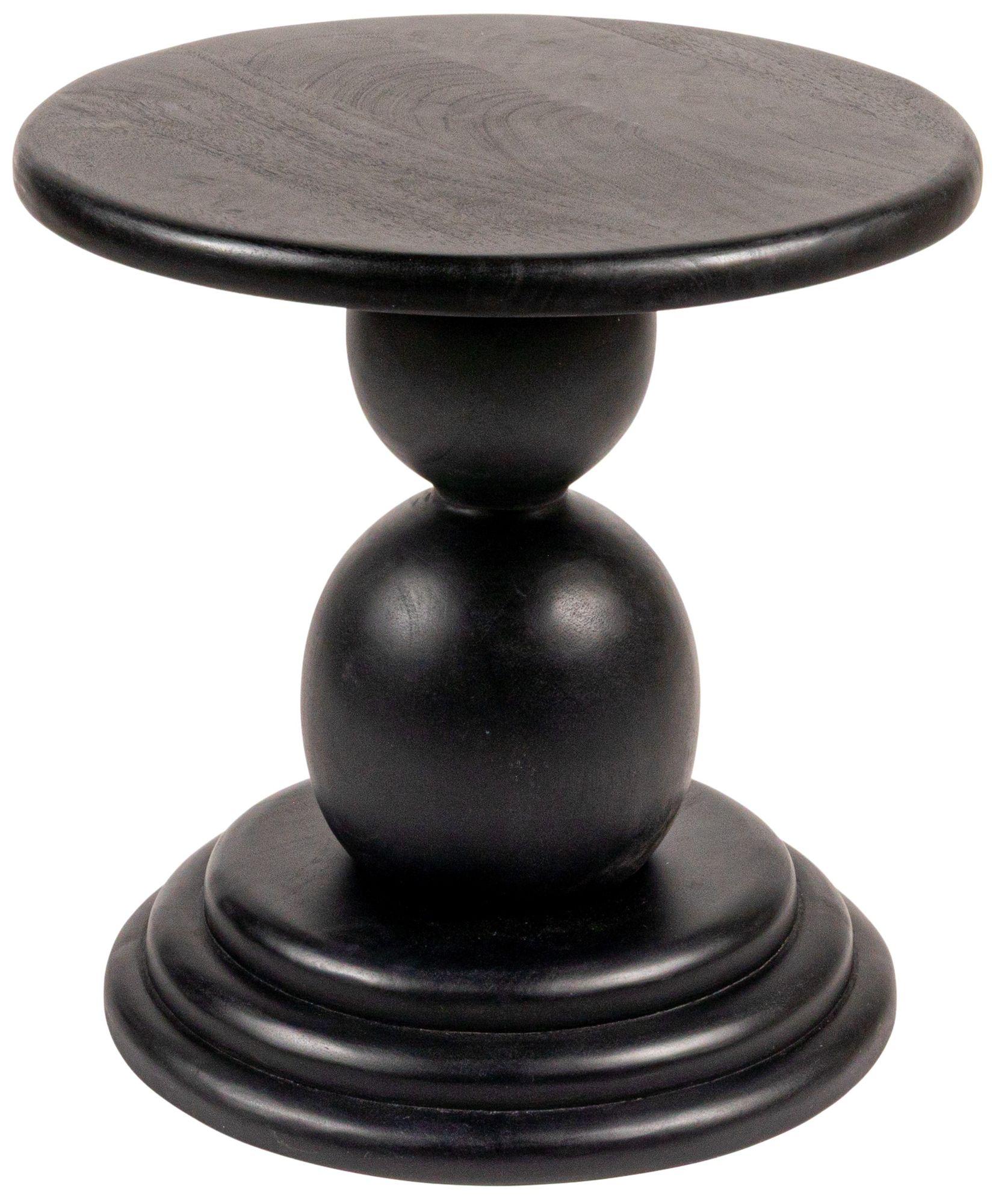Image 2 Round Mango Wood Bulbed Pedestal End Table, Black