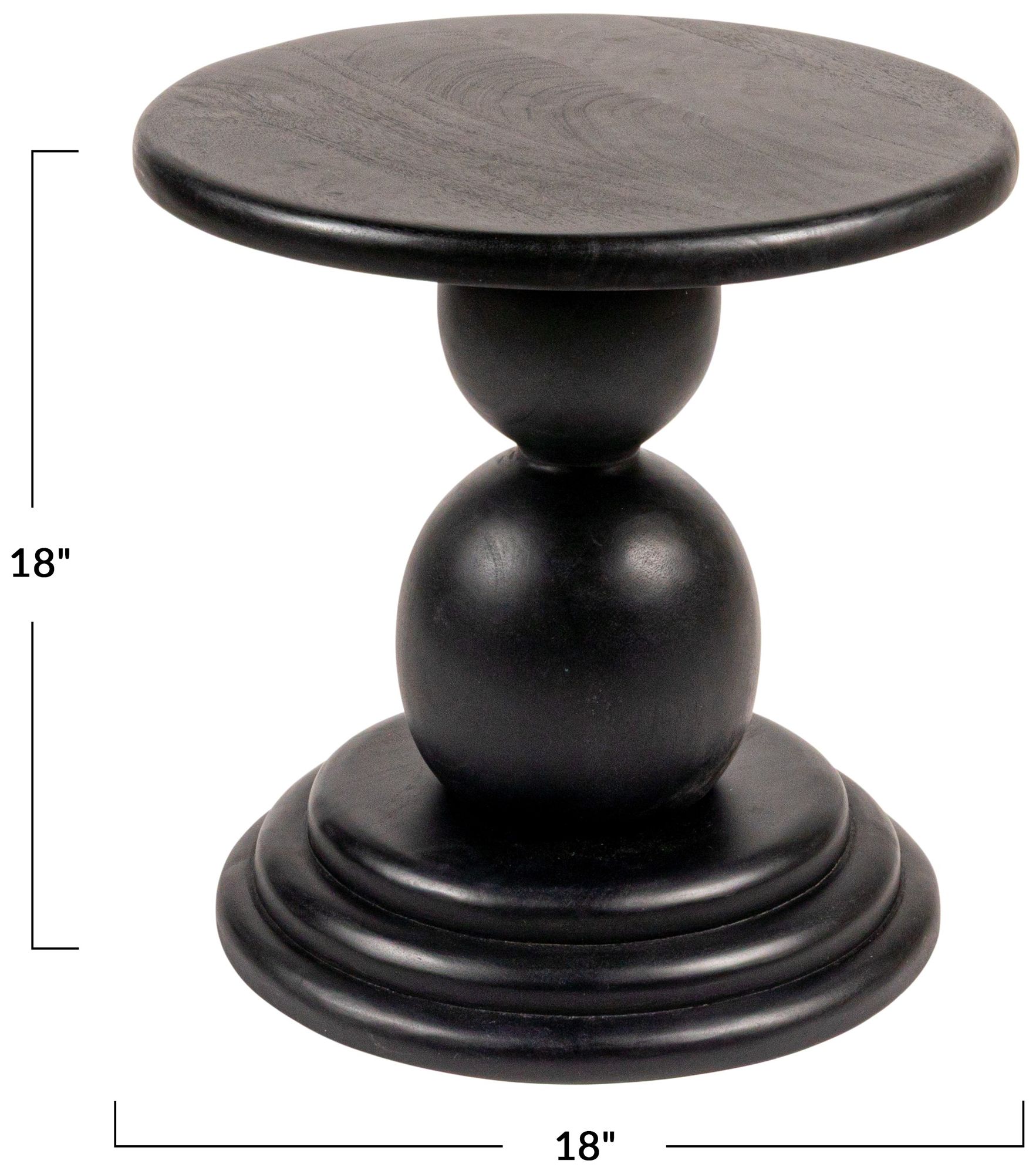 Image 3 Round Mango Wood Bulbed Pedestal End Table, Black more views
