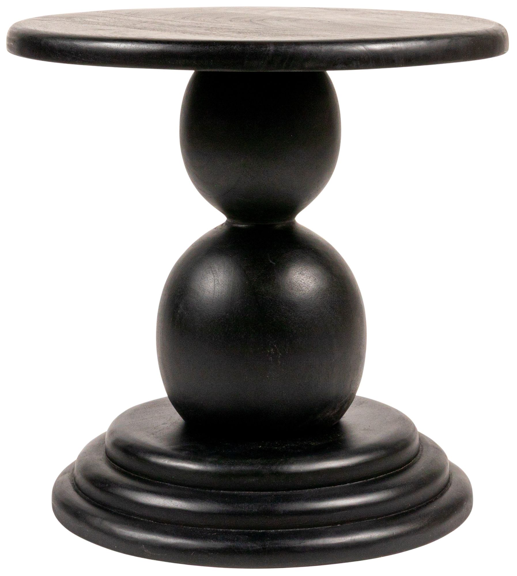 Image 6 Round Mango Wood Bulbed Pedestal End Table, Black more views