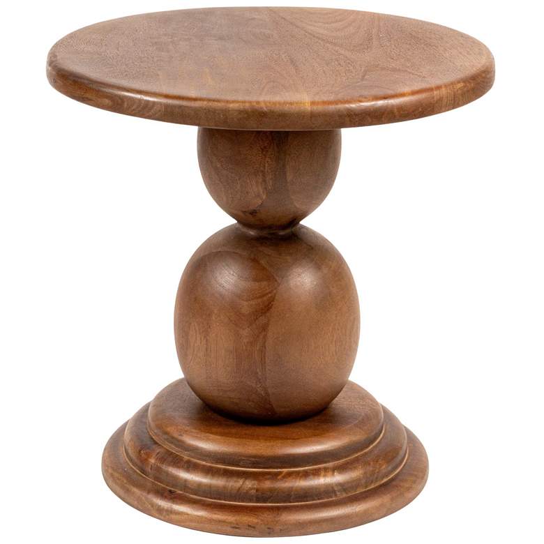 Image 1 Round Mango Wood Bulbed Pedestal End Table, Walnut