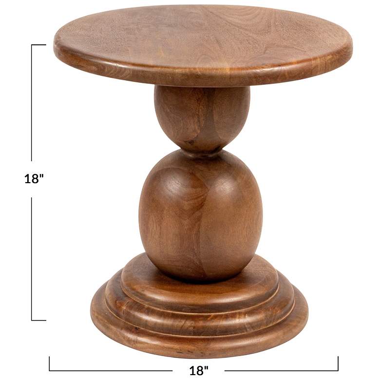 Image 3 Round Mango Wood Bulbed Pedestal End Table, Walnut more views