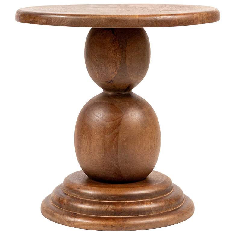 Image 5 Round Mango Wood Bulbed Pedestal End Table, Walnut more views