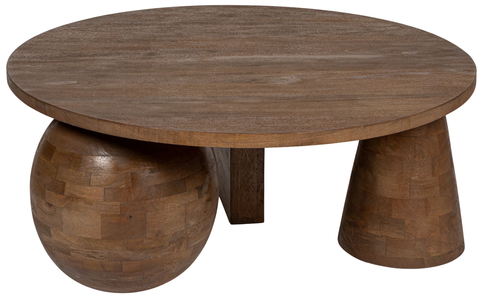 Image 2 Round Mango Wood Coffee Table with Ball and Beam Base