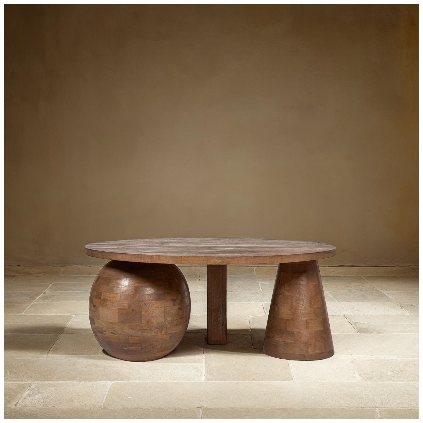 Image 3 Round Mango Wood Coffee Table with Ball and Beam Base more views