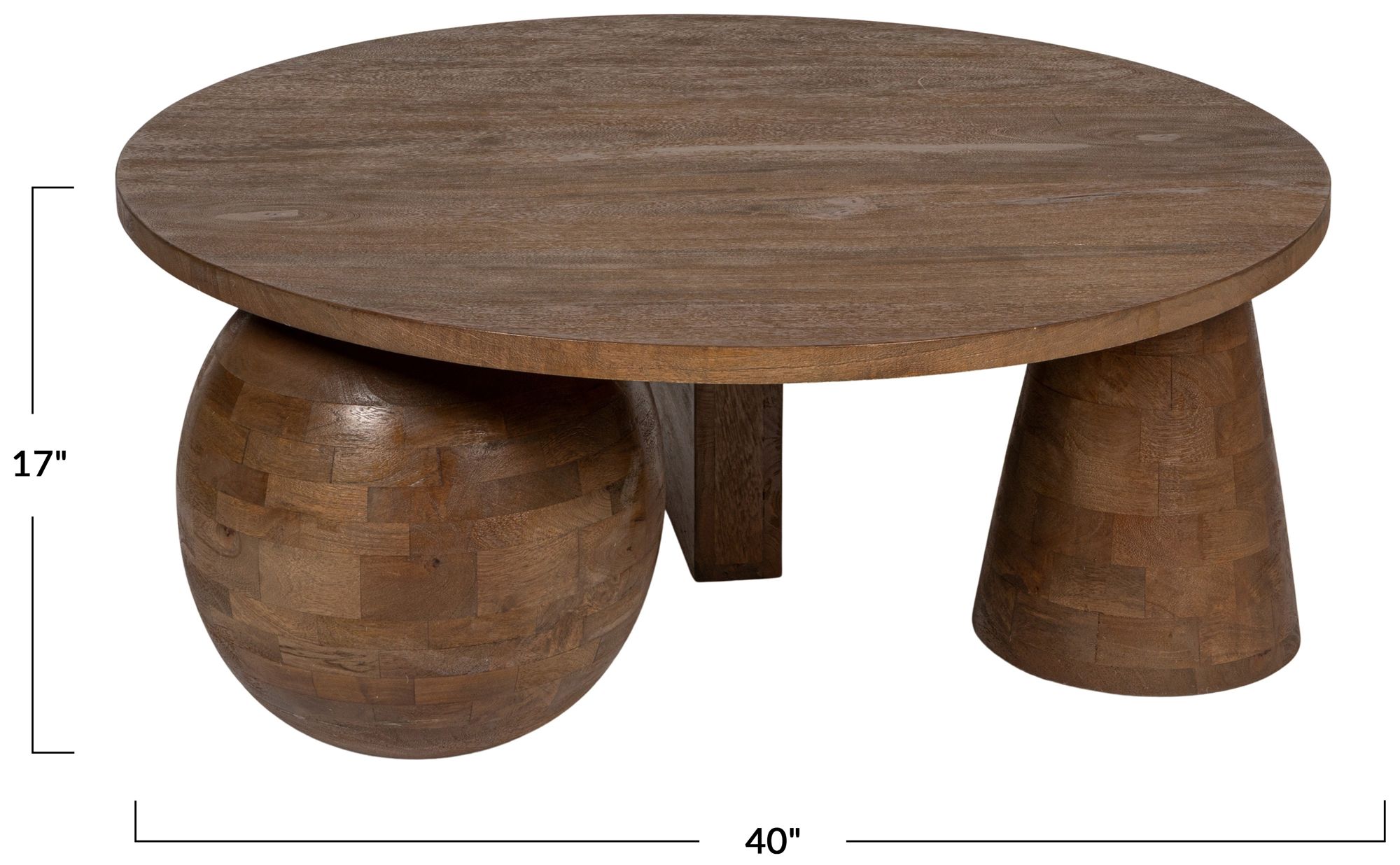 Image 4 Round Mango Wood Coffee Table with Ball and Beam Base more views