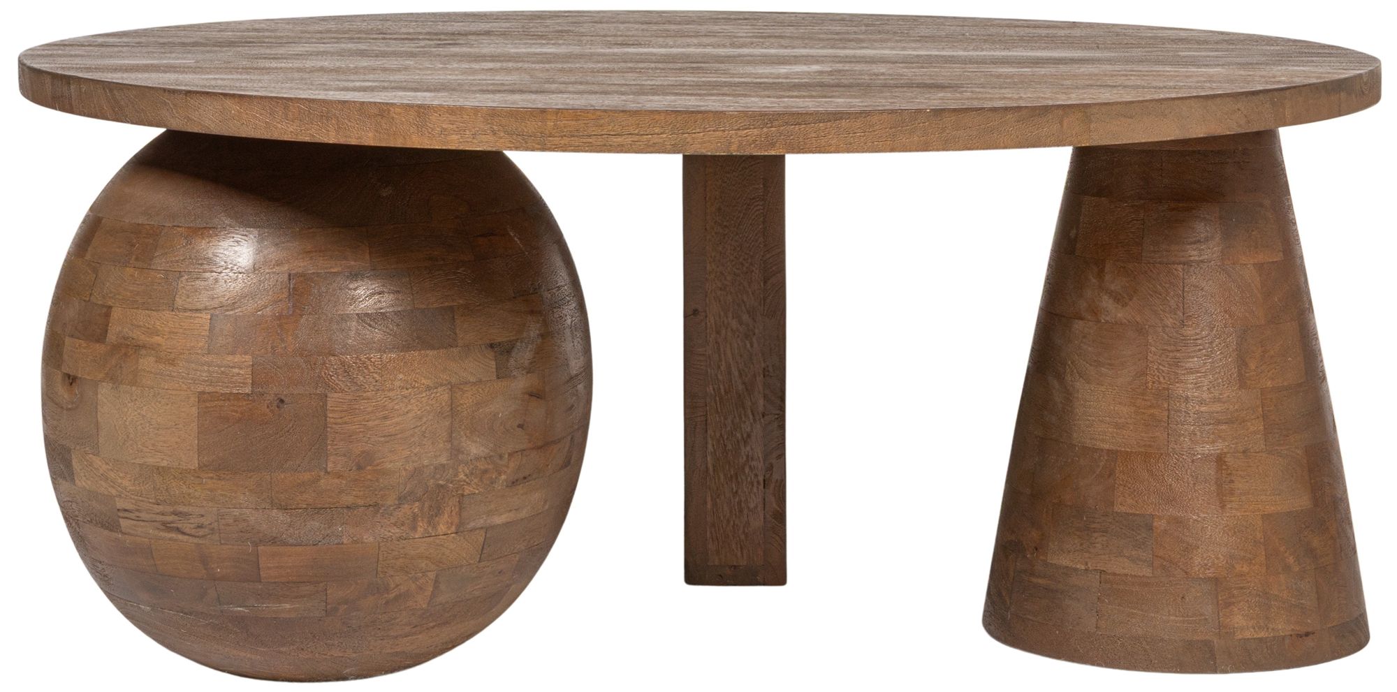 Round Mango Wood Coffee Table with Ball and Beam Base