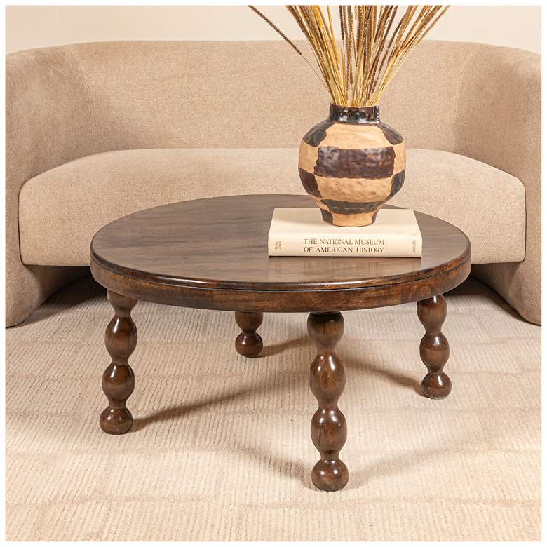 Image 2 Round Mango Wood Coffee Table with Bobbin Legs in Walnut more views