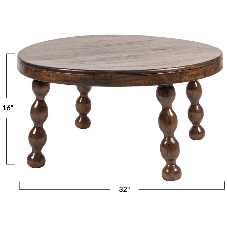 Image 3 Round Mango Wood Coffee Table with Bobbin Legs in Walnut more views
