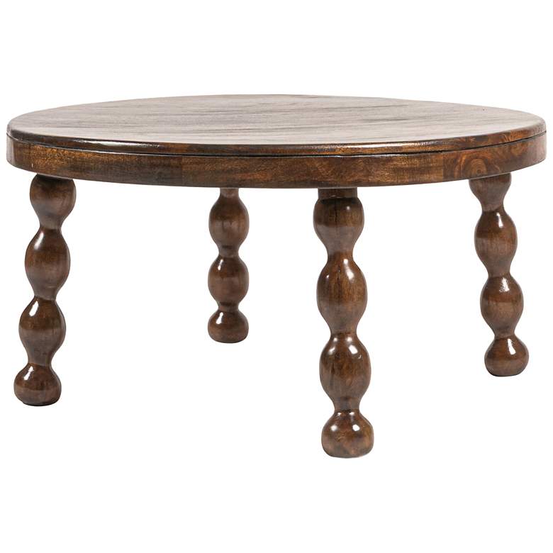 Image 4 Round Mango Wood Coffee Table with Bobbin Legs in Walnut more views