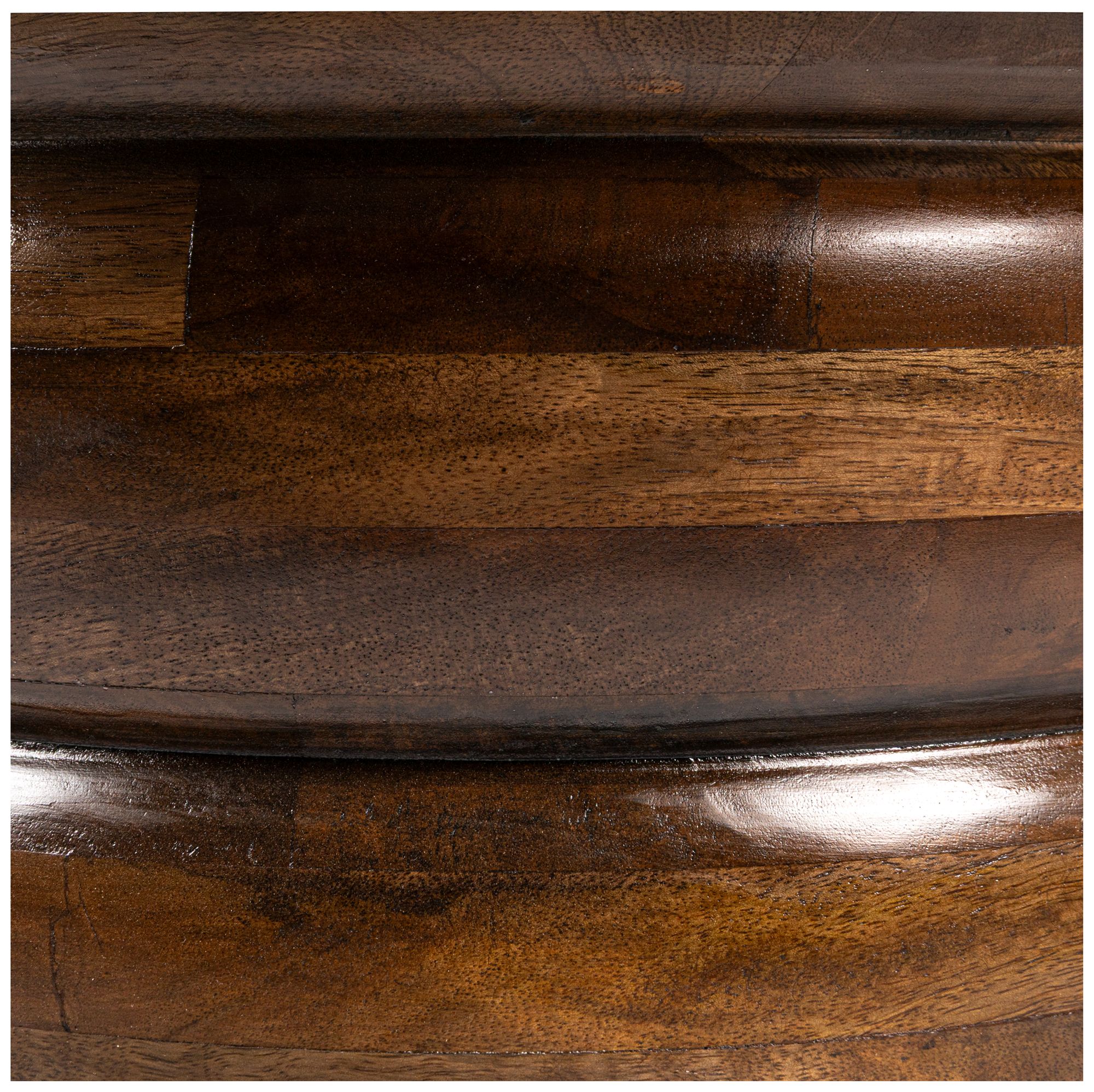 Image 4 Round Mango Wood Coffee Table with Ribbed Base, Walnut Finish more views