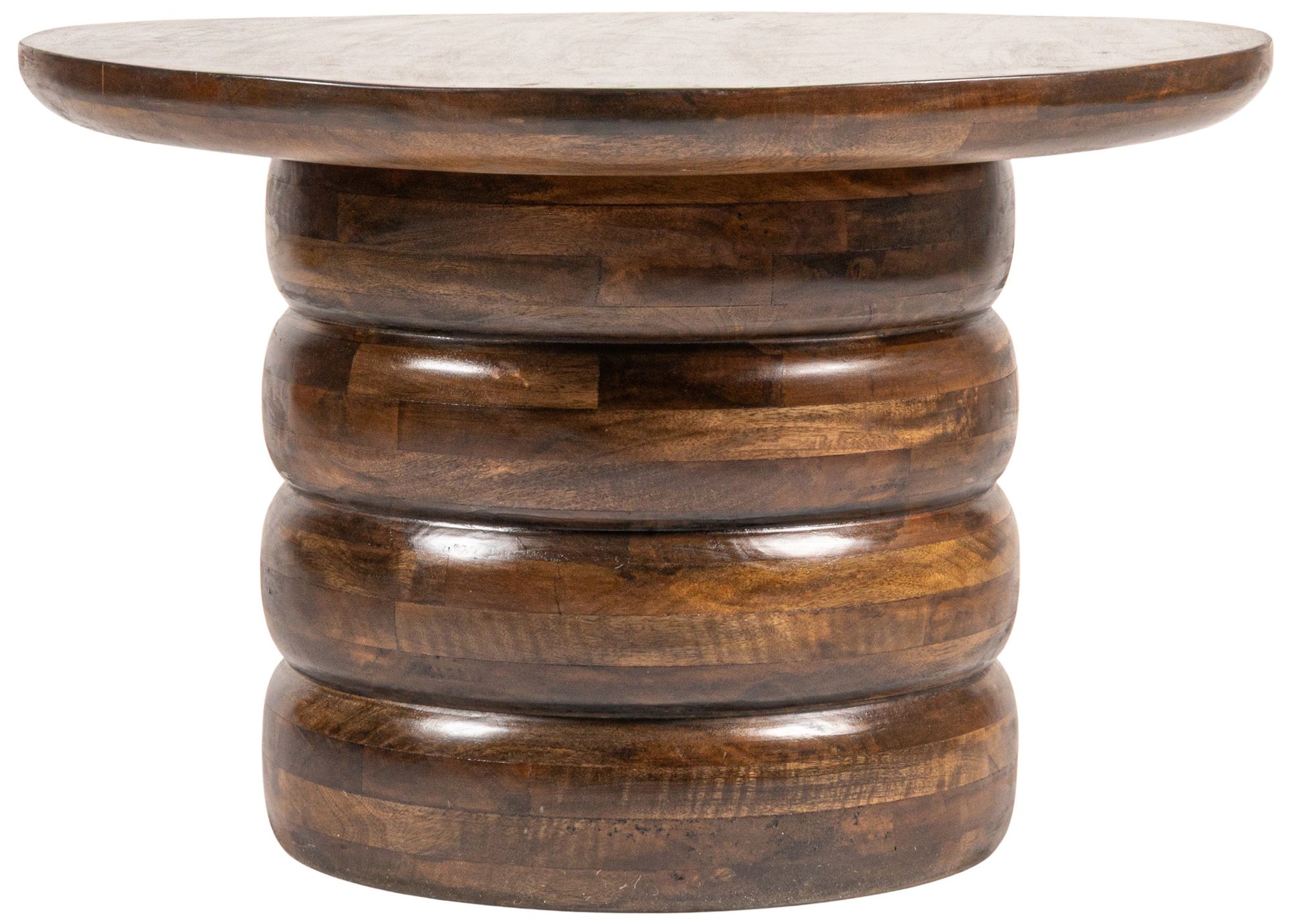 Image 6 Round Mango Wood Coffee Table with Ribbed Base, Walnut Finish more views