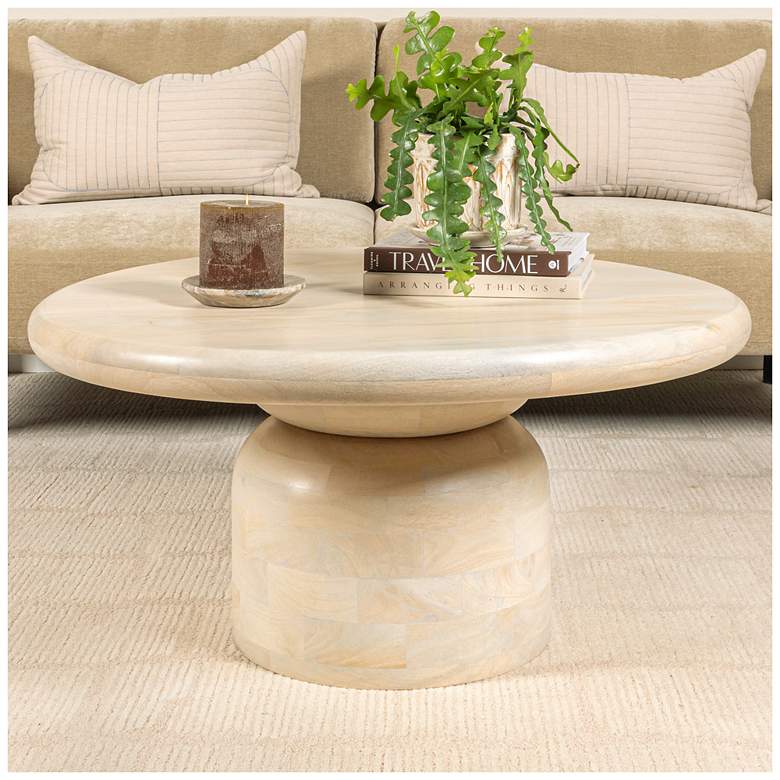 Image 1 Round Mango Wood Coffee Table with Stacked End Grain Base