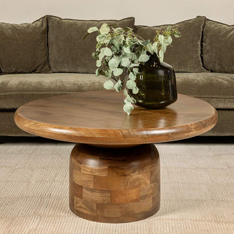 Image 1 Round Mango Wood Coffee Table with Stacked End Grain Base