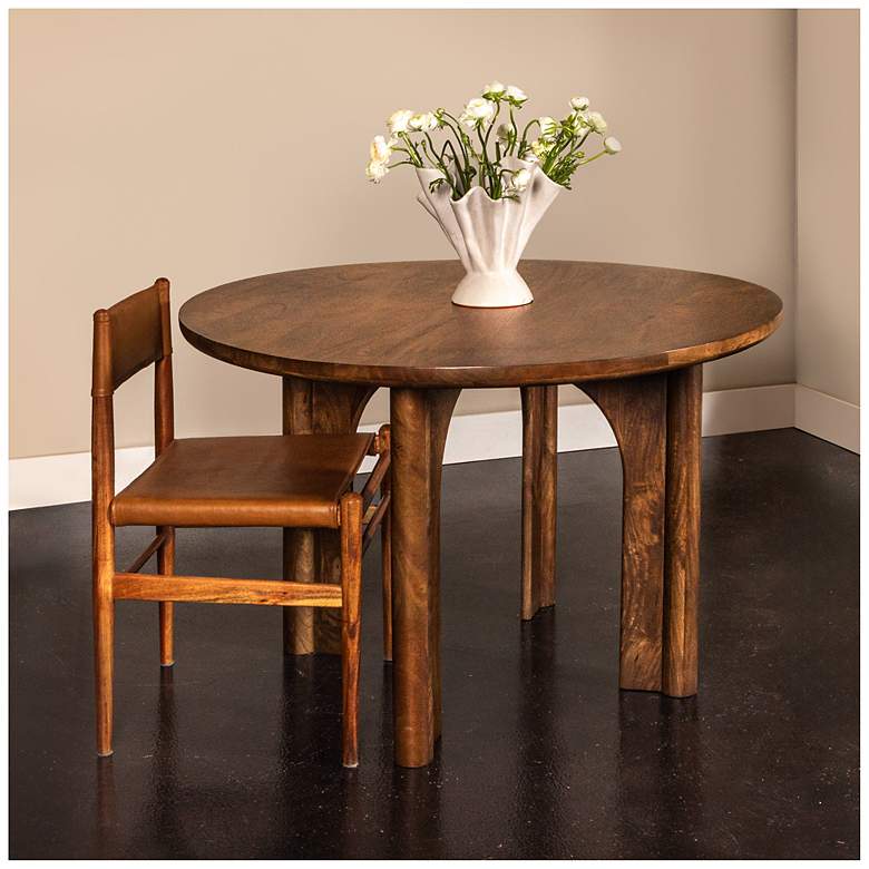 Image 2 Round Mango Wood Dining Table with Arched Base more views