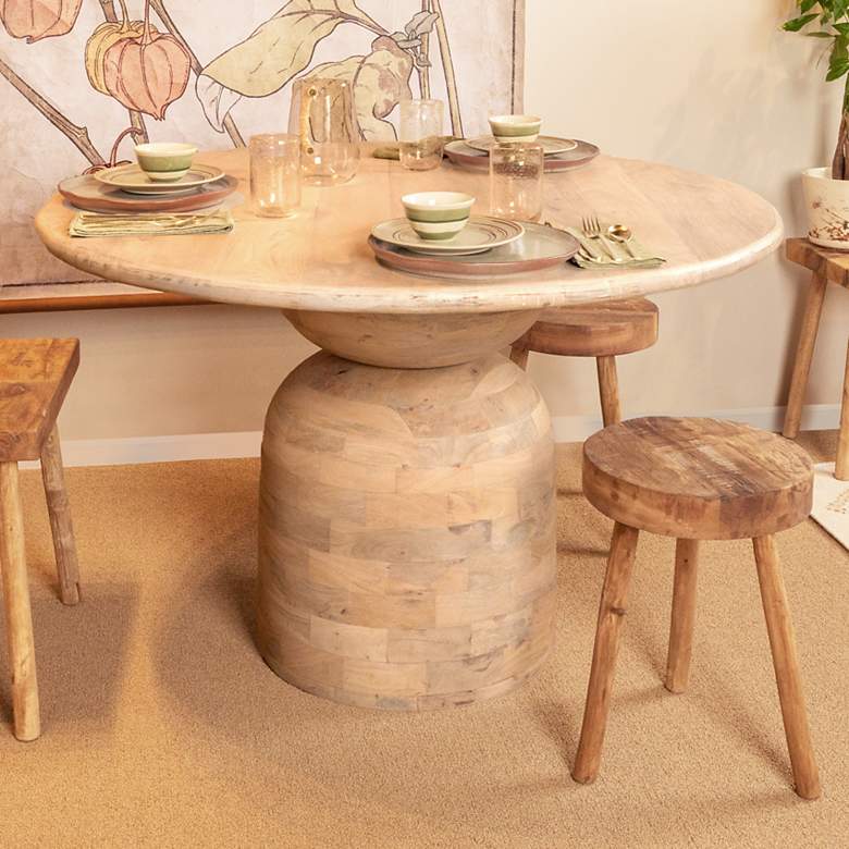 Image 1 Round Mango Wood Dining Table with End Grain Base and Whitewashed Finish