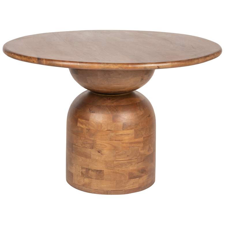 Image 1 Round Mango Wood Dining Table with Stacked End Grain Base and Walnut Finish