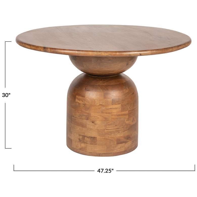 Image 3 Round Mango Wood Dining Table with Stacked End Grain Base and Walnut Finish more views