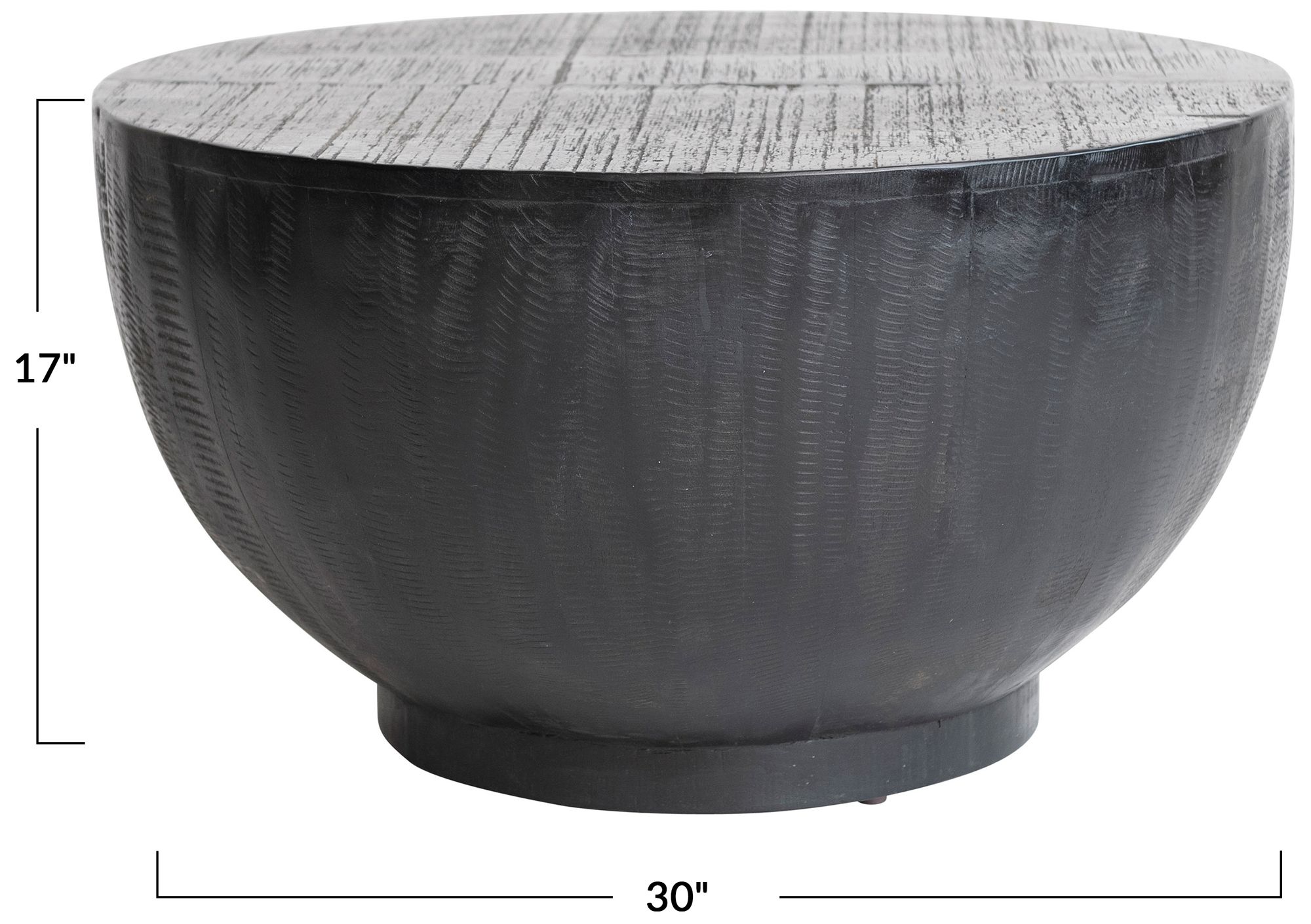 Image 3 Round Mango Wood Drum Coffee Table with Combed Finish, Black more views