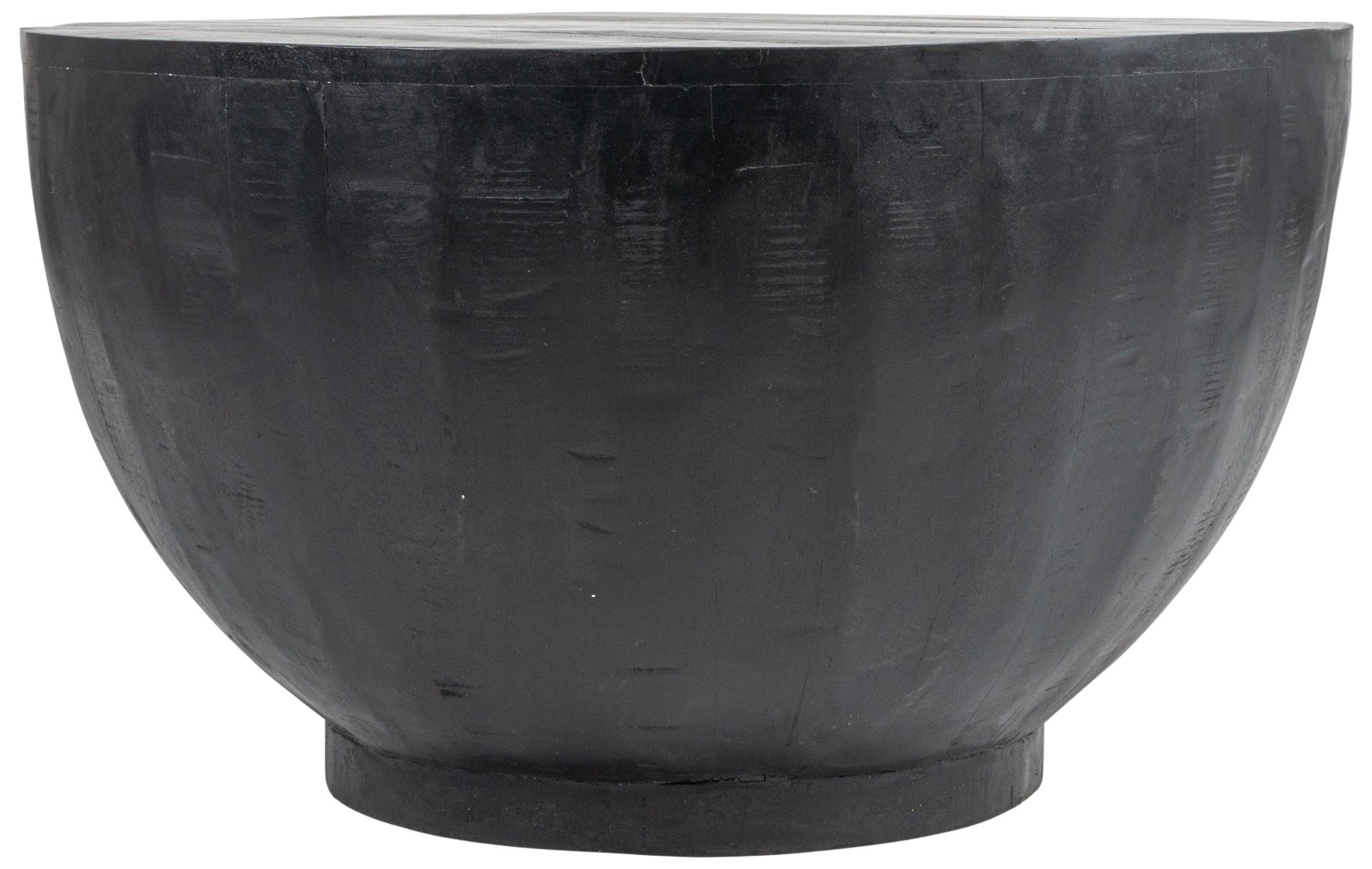 Image 4 Round Mango Wood Drum Coffee Table with Combed Finish, Black more views