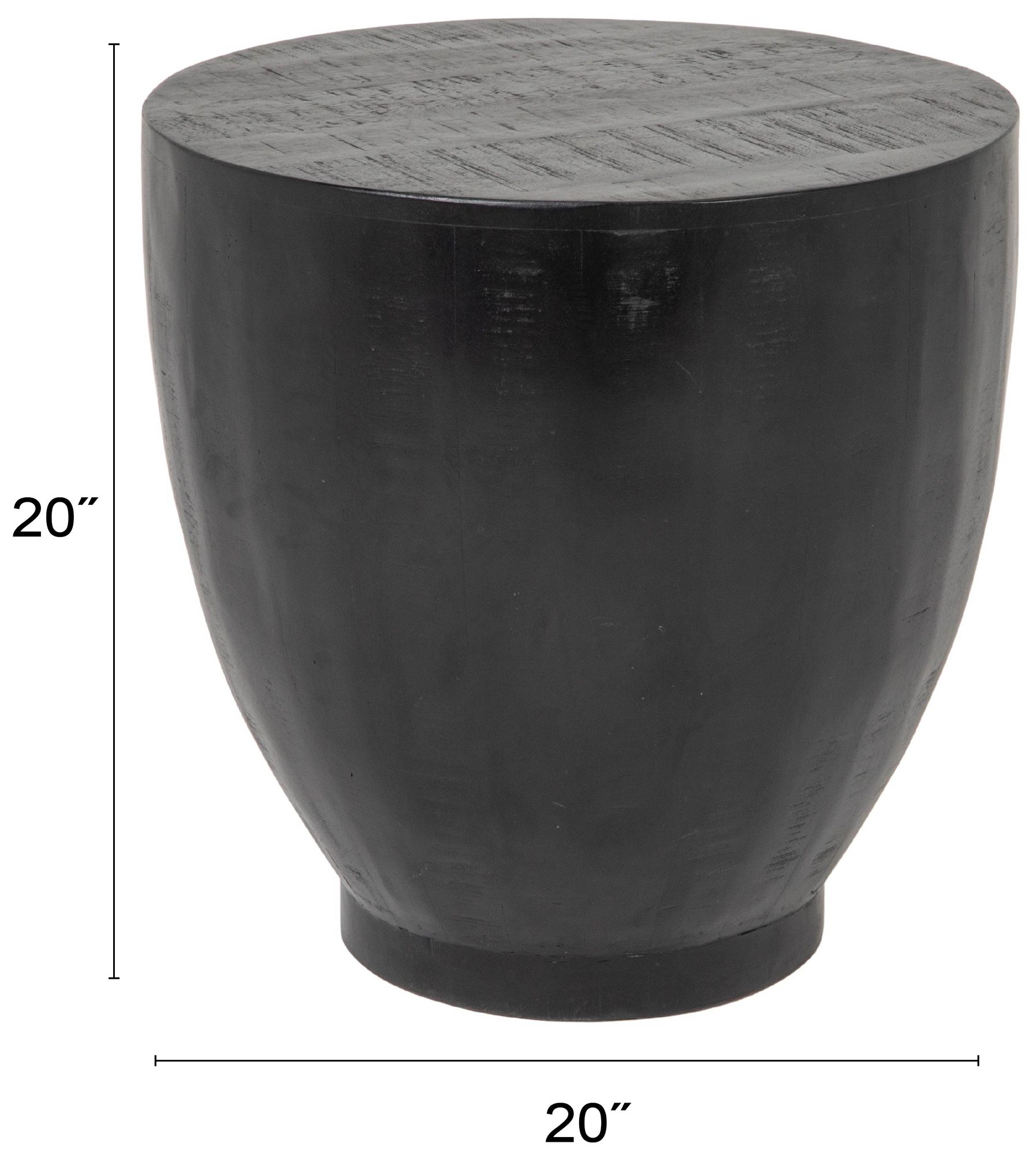 Image 4 Round Mango Wood Drum End Table with Combed Finish, Black more views