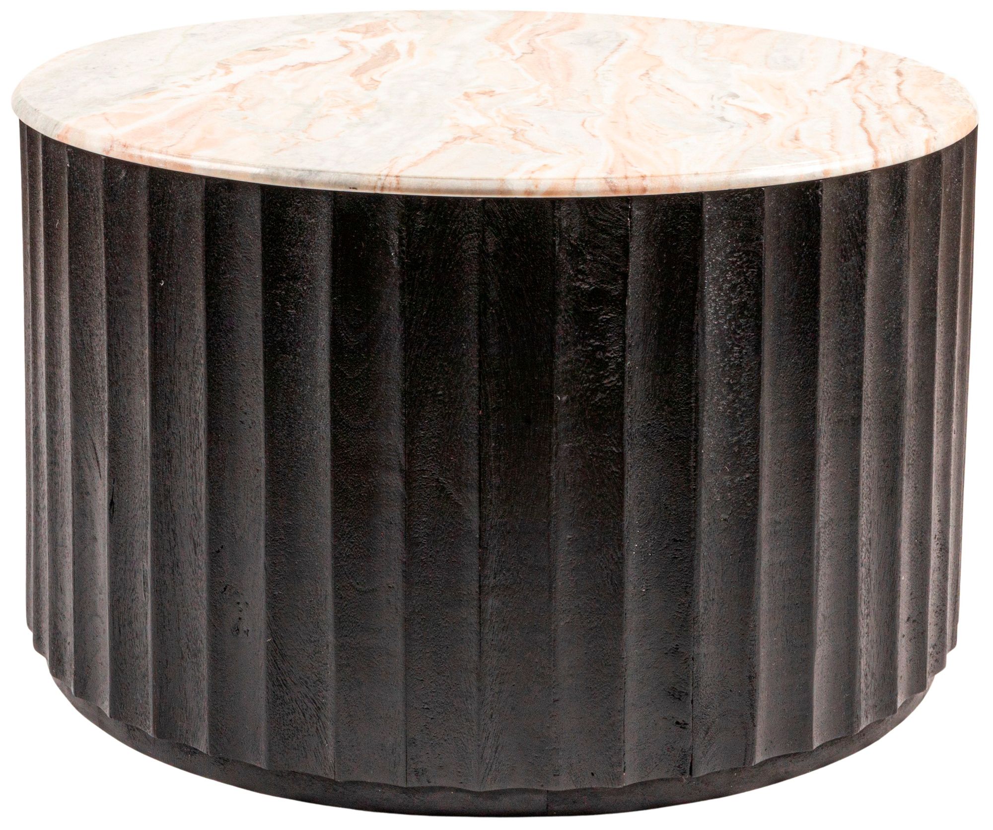 Image 2 Round Mango Wood Fluted Coffee Table with Marble Top