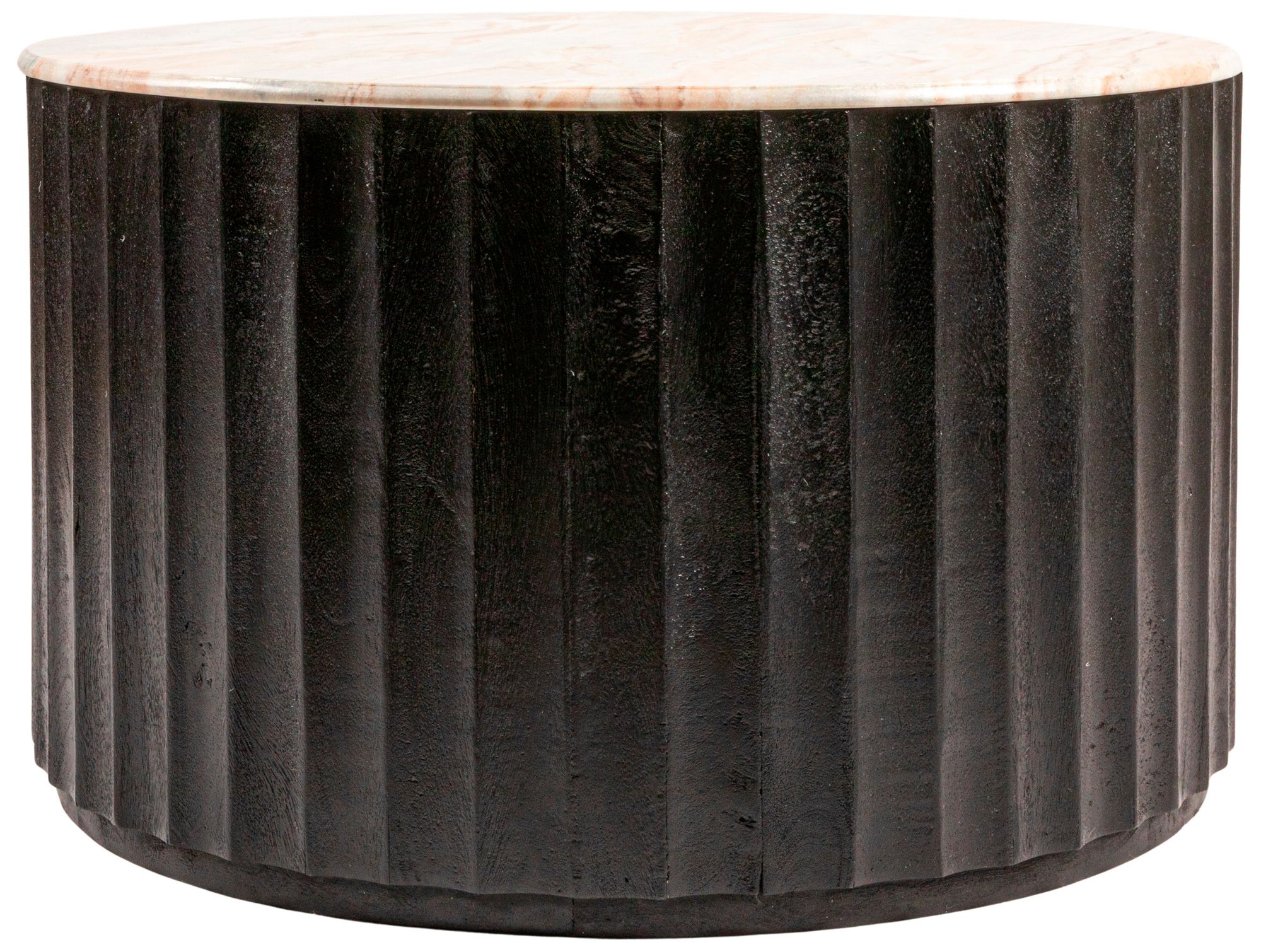 Image 3 Round Mango Wood Fluted Coffee Table with Marble Top more views