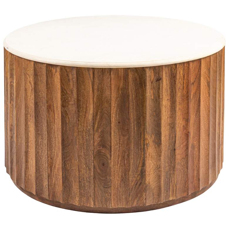 Image 2 Round Mango Wood Fluted Coffee Table with Marble Top