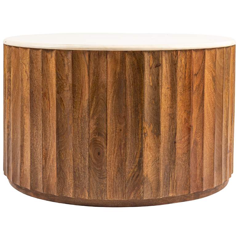 Image 3 Round Mango Wood Fluted Coffee Table with Marble Top more views