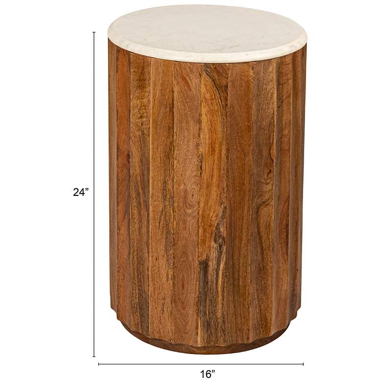 Image 3 Round Mango Wood Fluted End Table with Marble Top more views