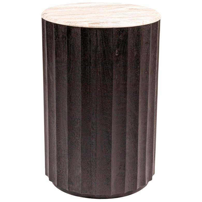 Image 2 Round Mango Wood Fluted End Table with Marble Top