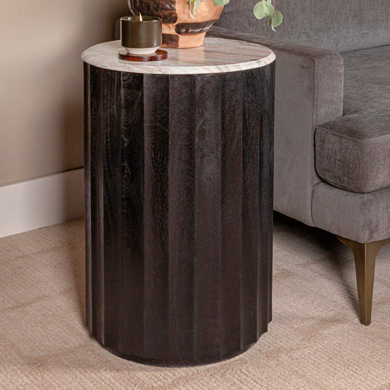 Image 1 Round Mango Wood Fluted End Table with Marble Top