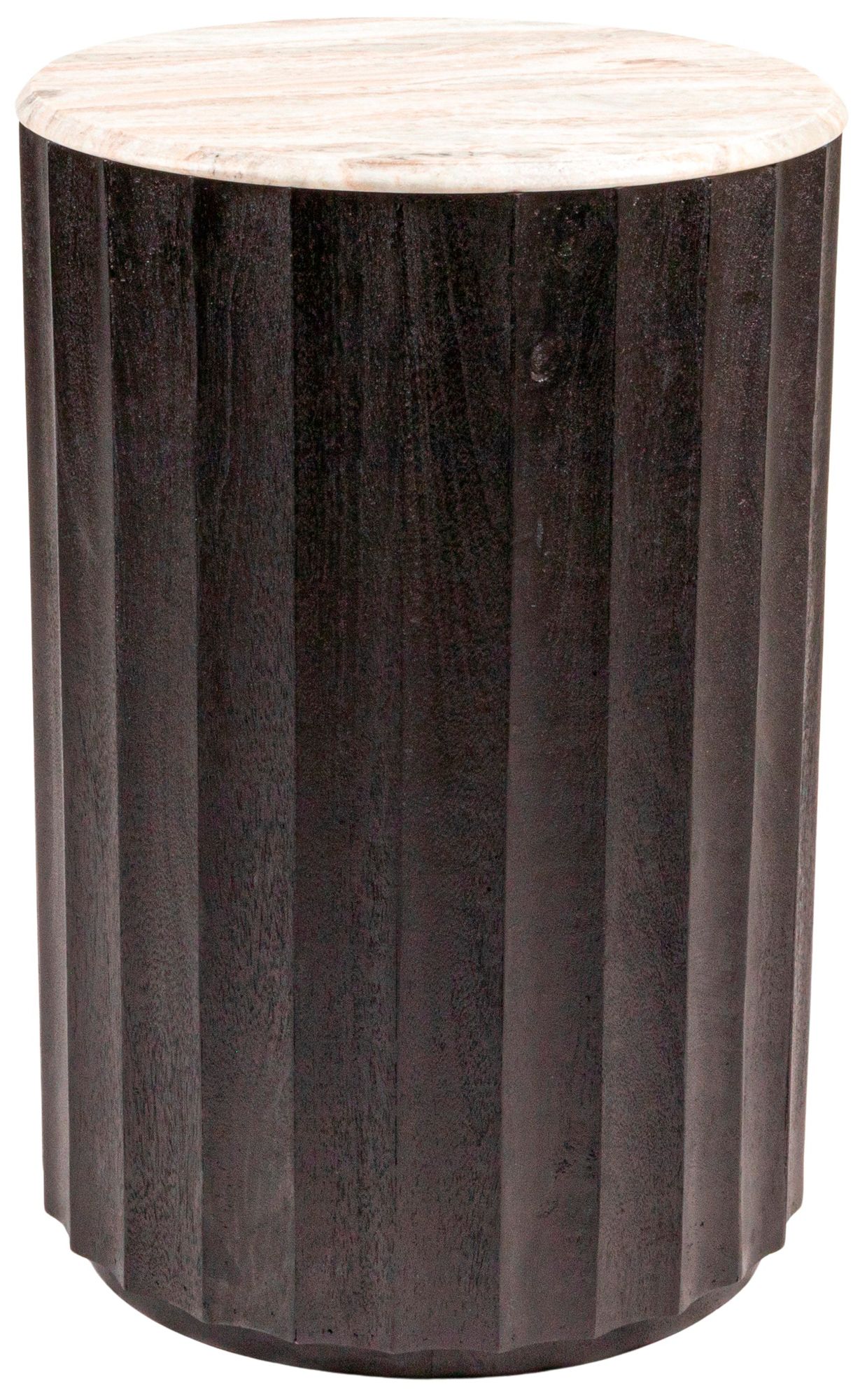 Image 2 Round Mango Wood Fluted Side Table with Marble Top