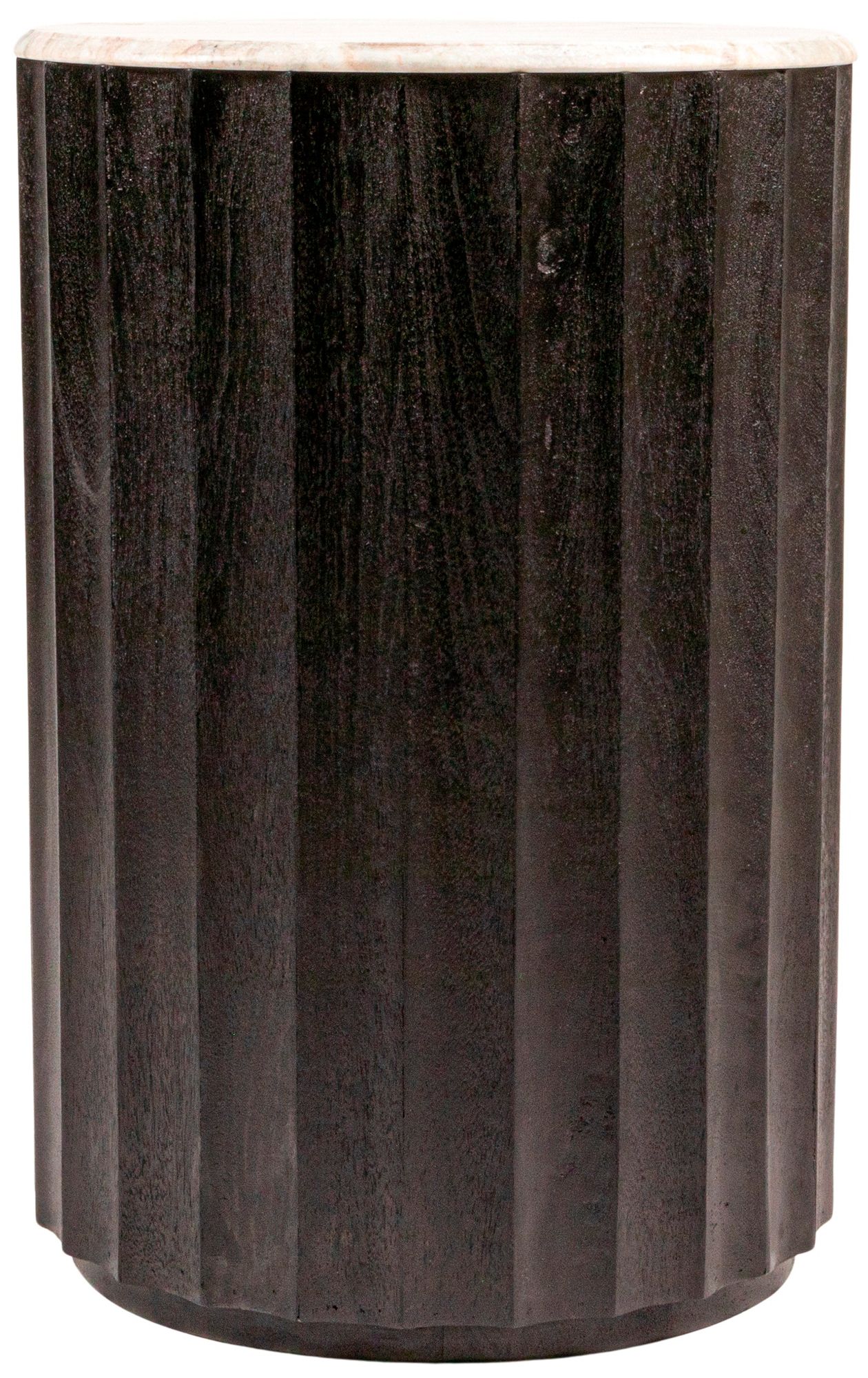 Image 3 Round Mango Wood Fluted Side Table with Marble Top more views