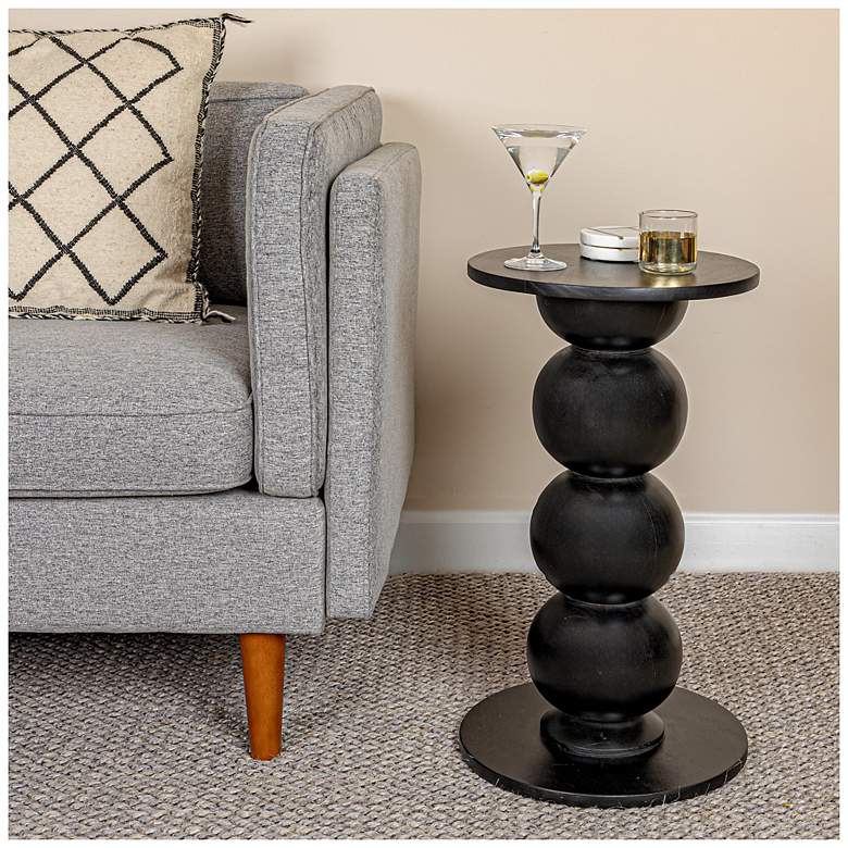 Image 3 Round Mango Wood Over-Sized Bubble End Table, Black more views