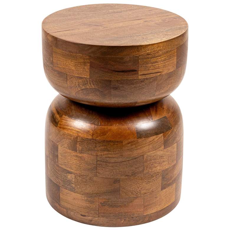 Image 2 Round Mango Wood Stacked End Grain Accent Table, Walnut Finish