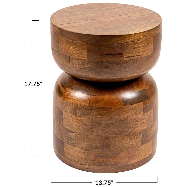 Image 3 Round Mango Wood Stacked End Grain Accent Table, Walnut Finish more views