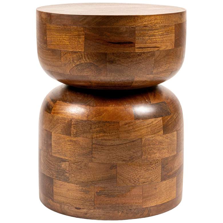 Image 5 Round Mango Wood Stacked End Grain Accent Table, Walnut Finish more views